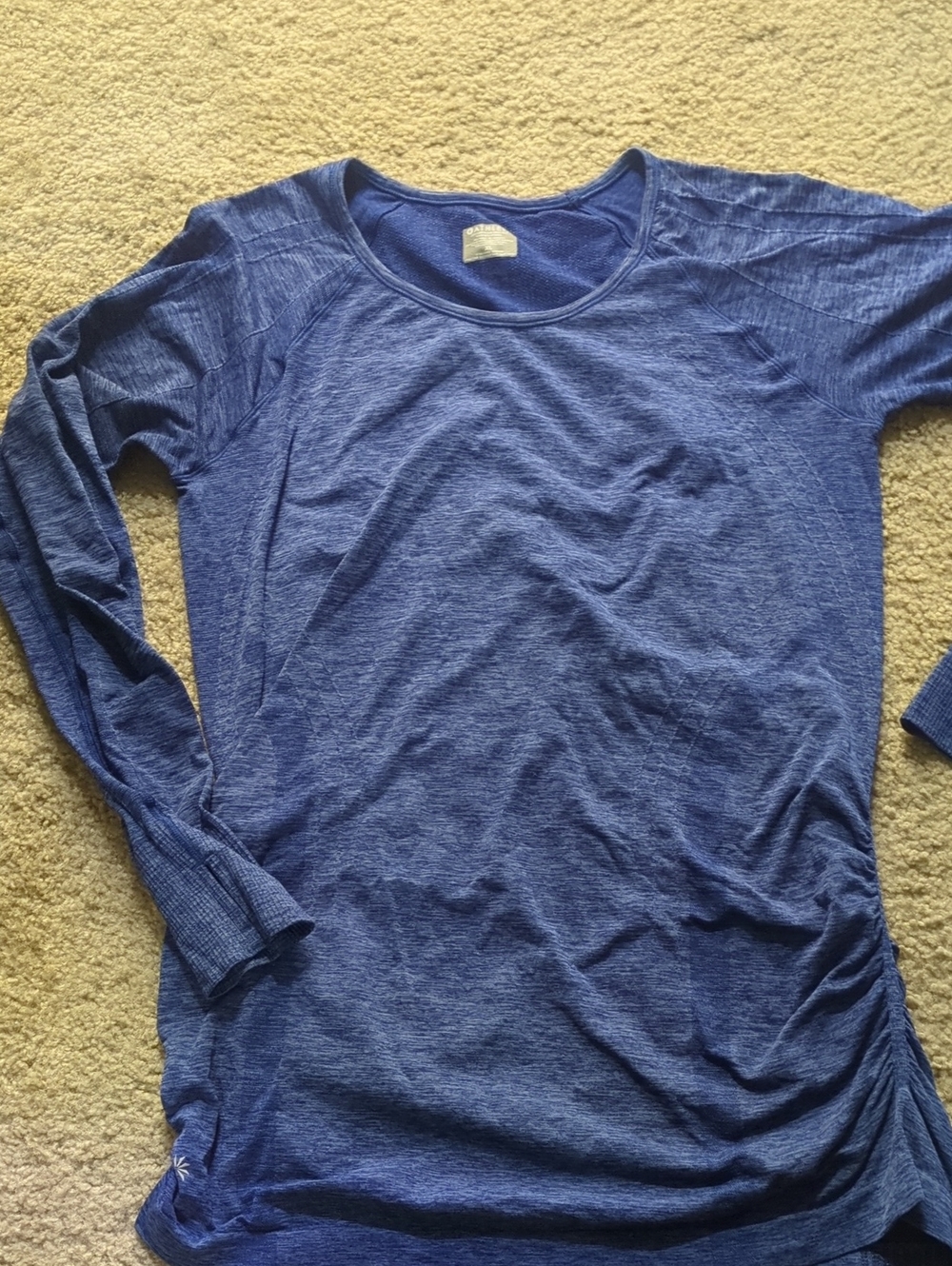 Athleta Heathered Navy Long Sleeve Scoop Neck Top